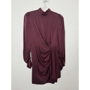 Zimmermann Espionage Dress Stretch-Silk Mini Draped Long Sleeve Burgundy Sz 1